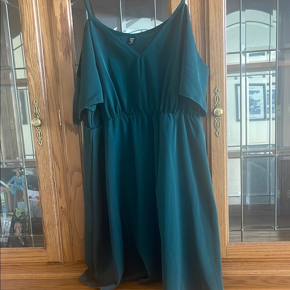 SHEIN Blue Green Asymmetrical Dress with Spaghetti Straps